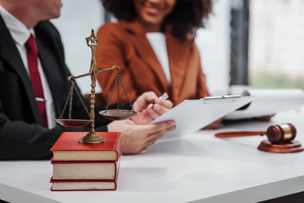 Lawyer talking to a client