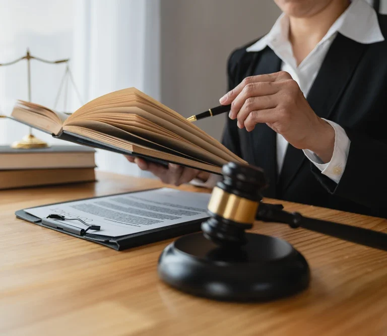 Asian female lawyer or legal advisor working on the scale of justice